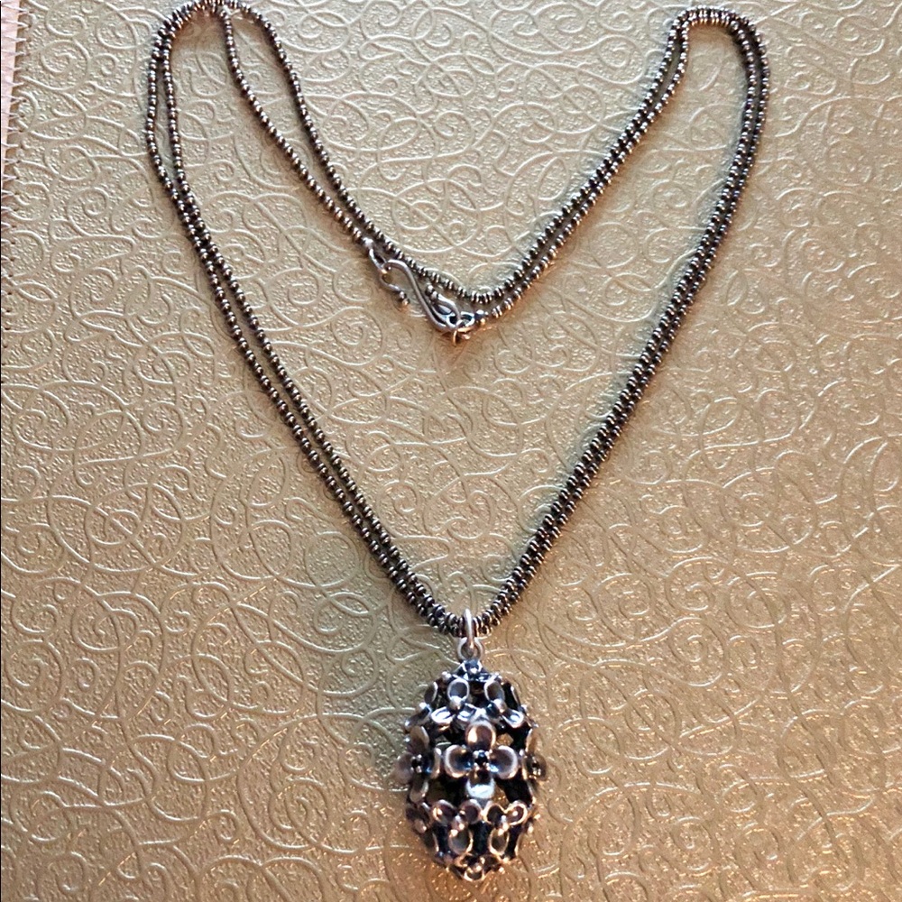 Retired‼️RARE Pandora Floral Elegance Black Crystal Pendant Stamped S925 ALE‼️